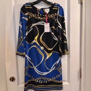 Chic Blue and Black Chain Print Dress